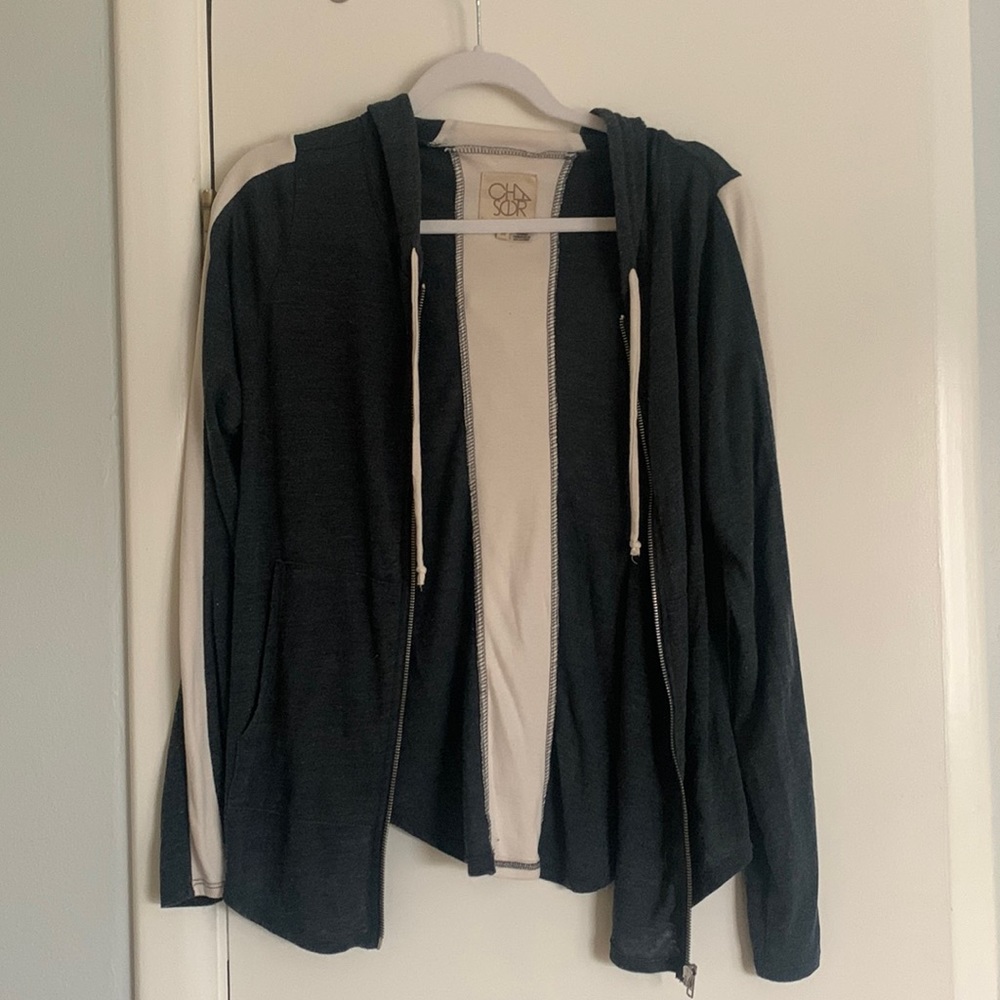 Chaser hooded zip up jacket grey with white stripe